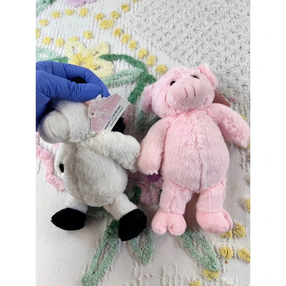 Plushland March of Dimes Bean Bag Plush Set Pink Pig White Cow Farm Animals 8